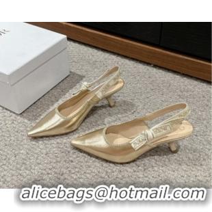 Stylish Dior J'Adior Slingback Pumps/Ballet Flat in Black Lambskin Gold-Tone 604049