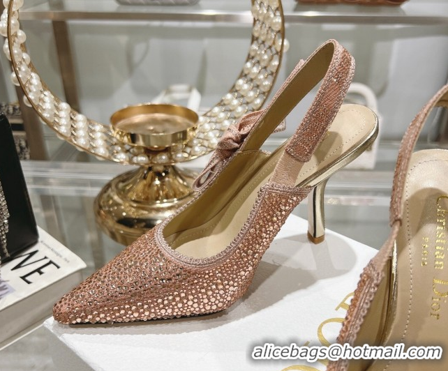 Stylish Dior J'Adior Slingback Pumps 9.5cm in Strass Embroidery Pink 604050