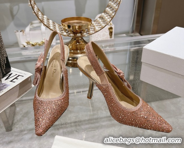 Stylish Dior J'Adior Slingback Pumps 9.5cm in Strass Embroidery Pink 604050