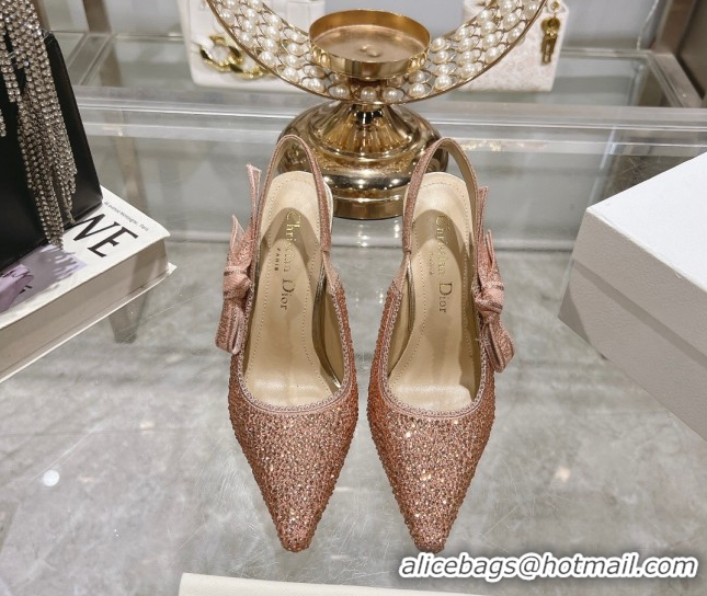 Stylish Dior J'Adior Slingback Pumps 9.5cm in Strass Embroidery Pink 604050