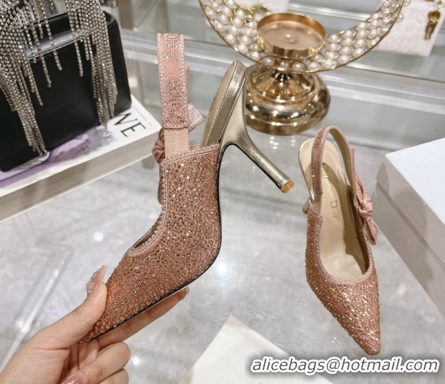 Stylish Dior J'Adior Slingback Pumps 9.5cm in Strass Embroidery Pink 604050