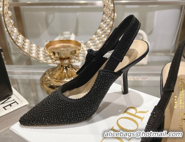 Most Popular Dior J'Adior Slingback Pumps 9.5cm in Strass Embroidery Black 604051