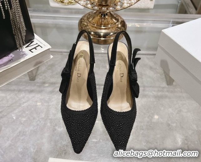 Most Popular Dior J'Adior Slingback Pumps 9.5cm in Strass Embroidery Black 604051