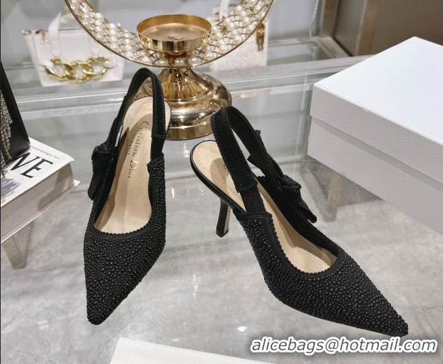 Most Popular Dior J'Adior Slingback Pumps 9.5cm in Strass Embroidery Black 604051