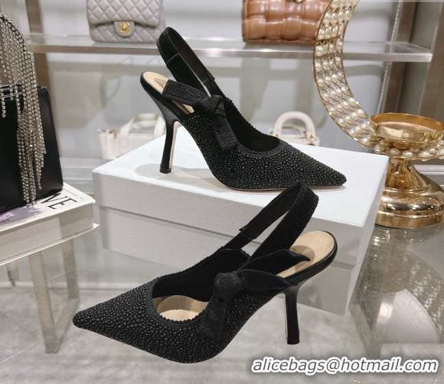 Most Popular Dior J'Adior Slingback Pumps 9.5cm in Strass Embroidery Black 604051