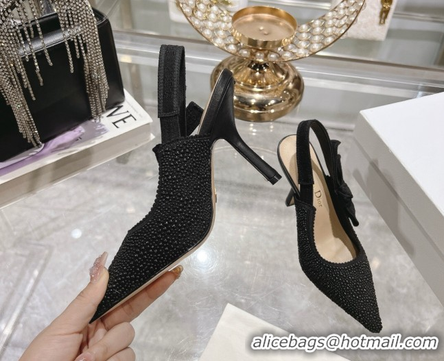 Most Popular Dior J'Adior Slingback Pumps 9.5cm in Strass Embroidery Black 604051