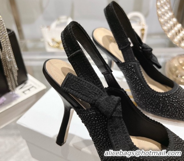 Most Popular Dior J'Adior Slingback Pumps 9.5cm in Strass Embroidery Black 604051