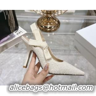 Classic Hot Dior J'Adior Slingback Pumps 9.5cm in Strass Embroidery White 604052