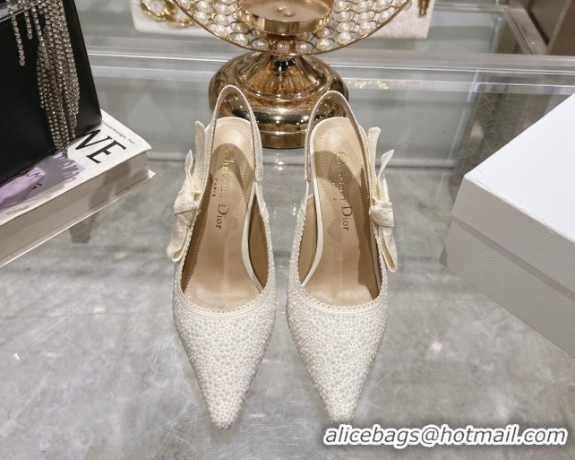 Classic Hot Dior J'Adior Slingback Pumps 9.5cm in Strass Embroidery White 604052