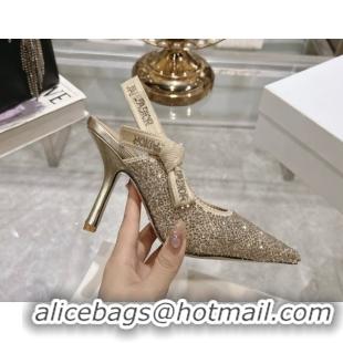 Good Quality Dior J'Adior Slingback Pumps 9.5cm in Strass Embroidery Gold-Tone 604053