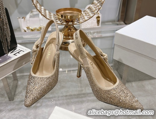 Good Quality Dior J'Adior Slingback Pumps 9.5cm in Strass Embroidery Gold-Tone 604053