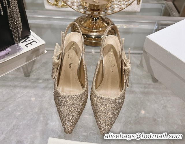 Good Quality Dior J'Adior Slingback Pumps 9.5cm in Strass Embroidery Gold-Tone 604053