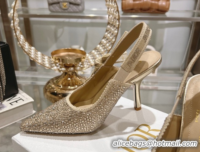 Good Quality Dior J'Adior Slingback Pumps 9.5cm in Strass Embroidery Gold-Tone 604053