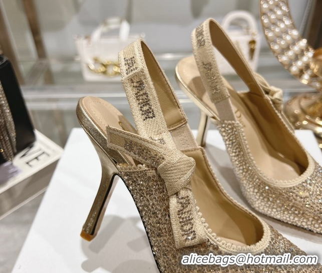 Good Quality Dior J'Adior Slingback Pumps 9.5cm in Strass Embroidery Gold-Tone 604053