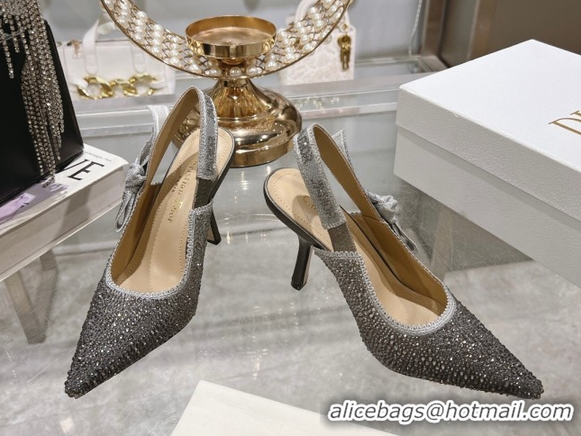 Grade Quality Dior J'Adior Slingback Pumps 9.5cm in Strass Embroidery Grey 604055