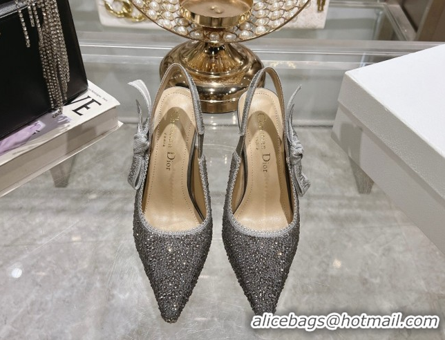 Grade Quality Dior J'Adior Slingback Pumps 9.5cm in Strass Embroidery Grey 604055