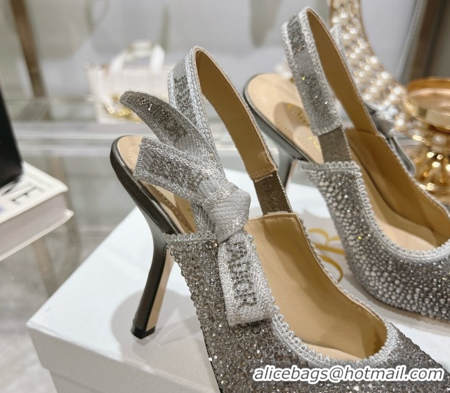 Grade Quality Dior J'Adior Slingback Pumps 9.5cm in Strass Embroidery Grey 604055