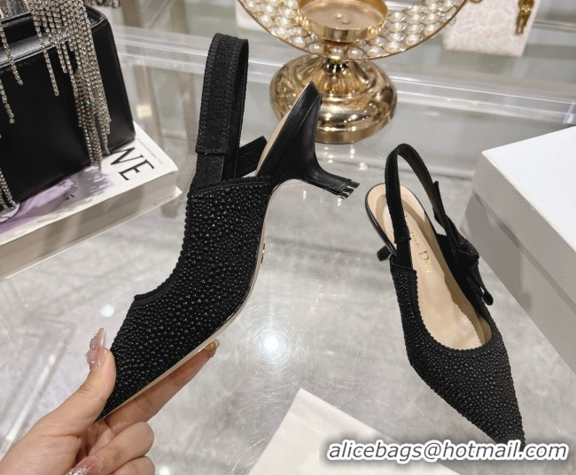 Top Grade Dior J'Adior Slingback Pumps 6.5cm in Strass Embroidery Black 604056