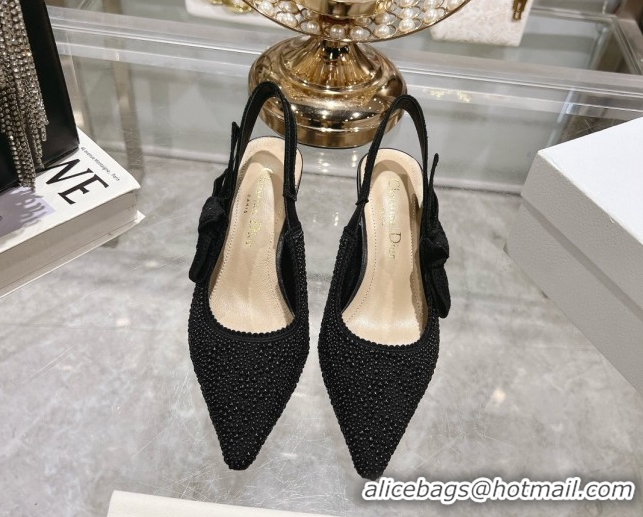 Top Grade Dior J'Adior Slingback Pumps 6.5cm in Strass Embroidery Black 604056