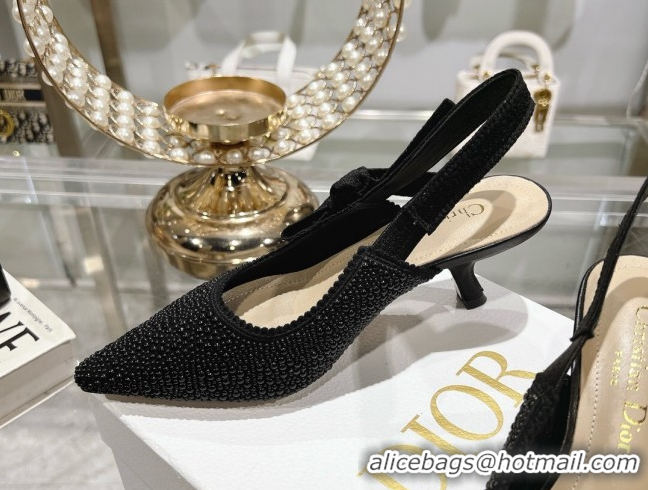 Top Grade Dior J'Adior Slingback Pumps 6.5cm in Strass Embroidery Black 604056