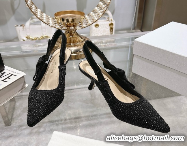 Top Grade Dior J'Adior Slingback Pumps 6.5cm in Strass Embroidery Black 604056