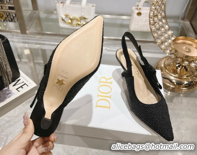 Top Grade Dior J'Adior Slingback Pumps 6.5cm in Strass Embroidery Black 604056