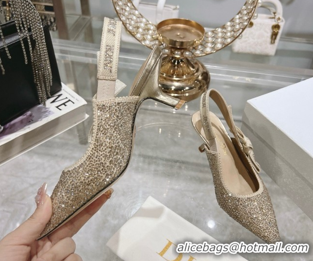 Unique Style Dior J'Adior Slingback Pumps 6.5cm in Strass Embroidery Gold-Tone 604057