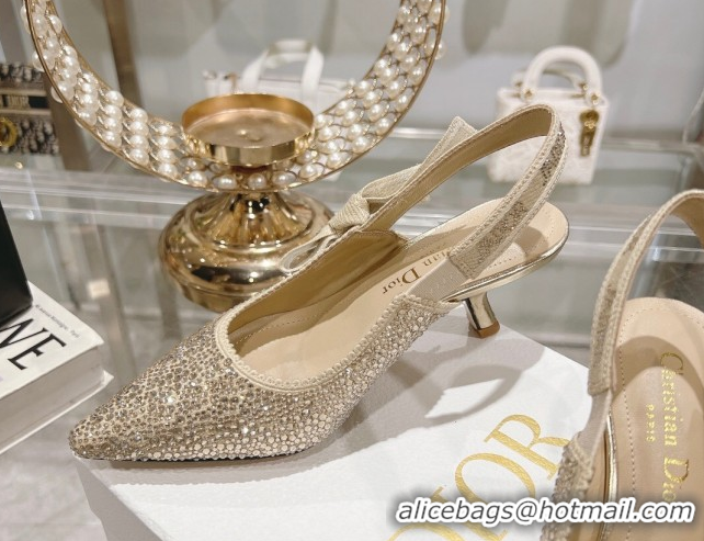 Unique Style Dior J'Adior Slingback Pumps 6.5cm in Strass Embroidery Gold-Tone 604057