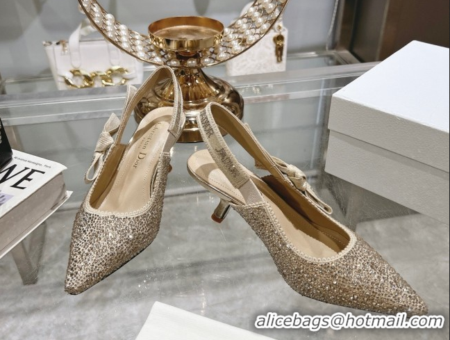 Unique Style Dior J'Adior Slingback Pumps 6.5cm in Strass Embroidery Gold-Tone 604057