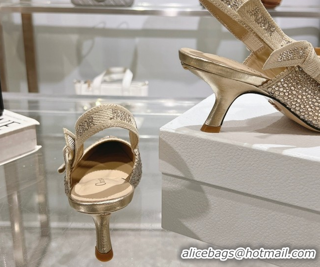 Unique Style Dior J'Adior Slingback Pumps 6.5cm in Strass Embroidery Gold-Tone 604057