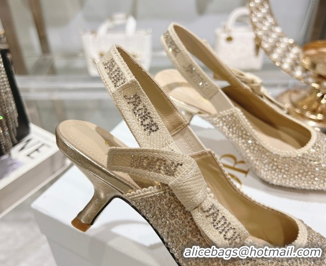 Unique Style Dior J'Adior Slingback Pumps 6.5cm in Strass Embroidery Gold-Tone 604057