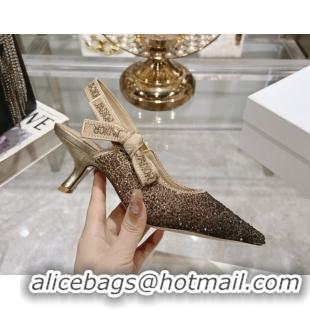 Good Looking Dior J'Adior Slingback Pumps 6.5cm in Strass Embroidery Gradient Gold 604058