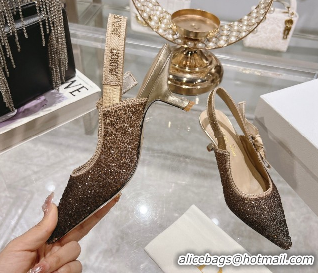 Good Looking Dior J'Adior Slingback Pumps 6.5cm in Strass Embroidery Gradient Gold 604058