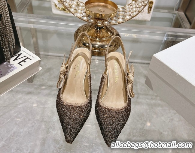 Good Looking Dior J'Adior Slingback Pumps 6.5cm in Strass Embroidery Gradient Gold 604058