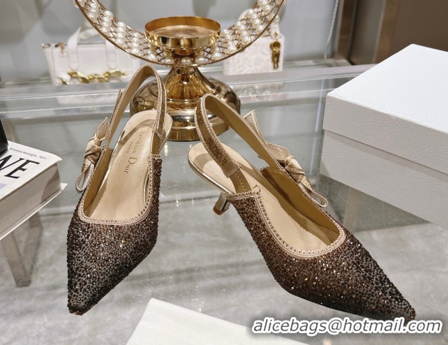 Good Looking Dior J'Adior Slingback Pumps 6.5cm in Strass Embroidery Gradient Gold 604058