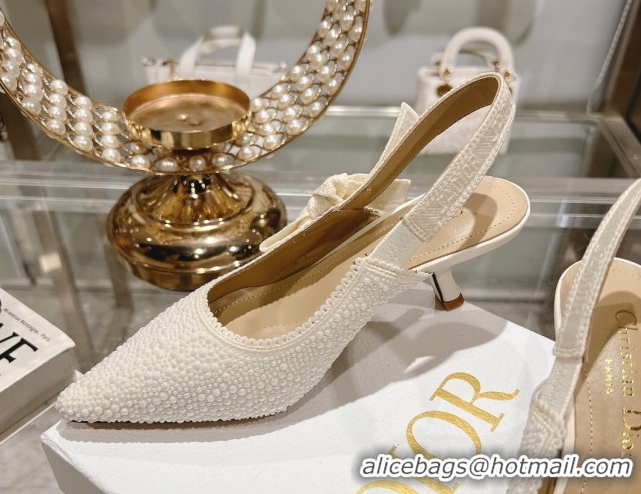 Top Design Dior J'Adior Slingback Pumps 6.5cm in Strass Embroidery White 604059