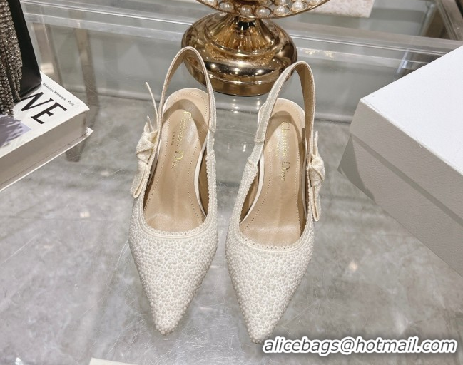 Top Design Dior J'Adior Slingback Pumps 6.5cm in Strass Embroidery White 604059