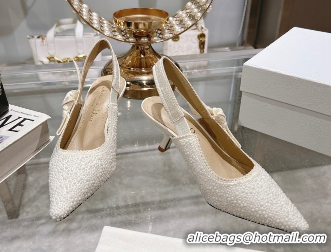 Top Design Dior J'Adior Slingback Pumps 6.5cm in Strass Embroidery White 604059