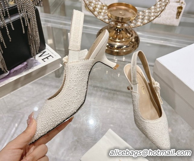 Top Design Dior J'Adior Slingback Pumps 6.5cm in Strass Embroidery White 604059