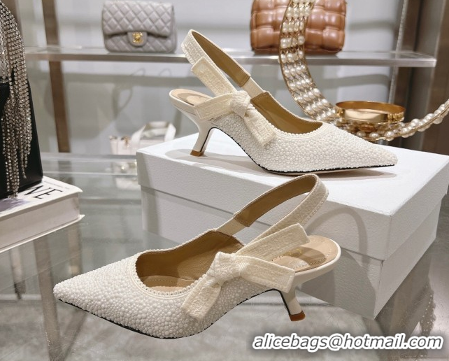 Top Design Dior J'Adior Slingback Pumps 6.5cm in Strass Embroidery White 604059