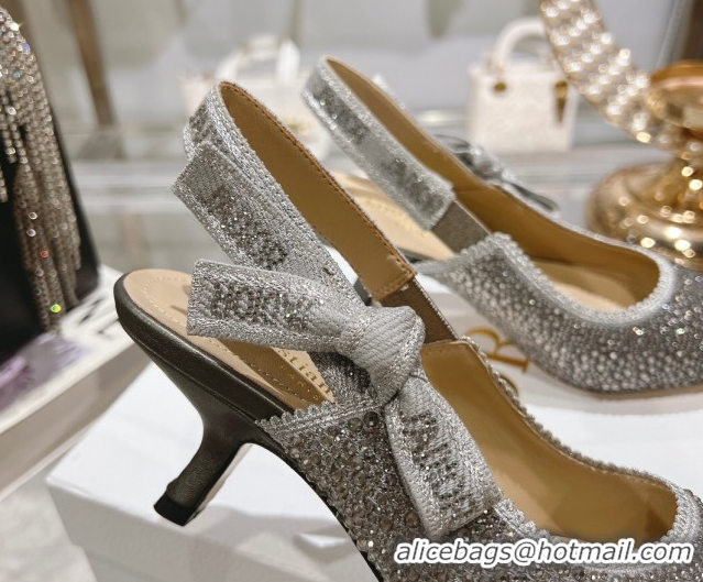 Luxurious Dior J'Adior Slingback Pumps 6.5cm in Strass Embroidery Grey 604060