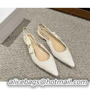 Perfect Dior J'Adior Slingback Ballet in Strass Embroidery White 604063