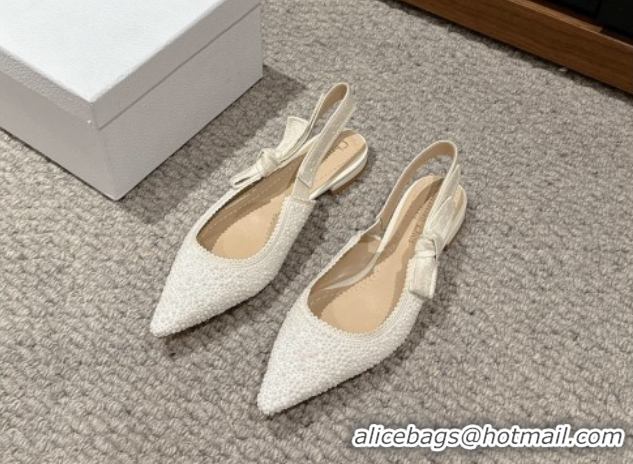 Perfect Dior J'Adior Slingback Ballet in Strass Embroidery White 604063