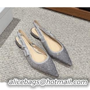 Best Grade Dior J'Adior Slingback Ballet in Strass Embroidery Grey 604064