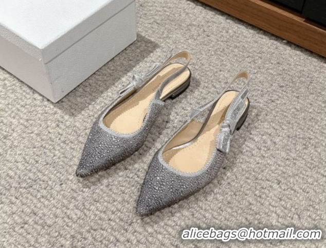 Best Grade Dior J'Adior Slingback Ballet in Strass Embroidery Grey 604064