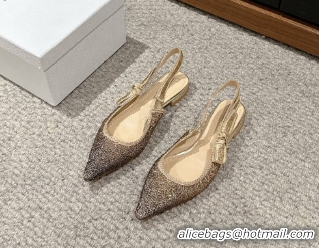 Pretty Style Dior J'Adior Slingback Ballet in Strass Embroidery Gradient Gold 604066