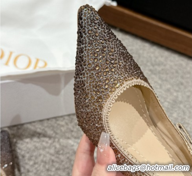 Pretty Style Dior J'Adior Slingback Ballet in Strass Embroidery Gradient Gold 604066