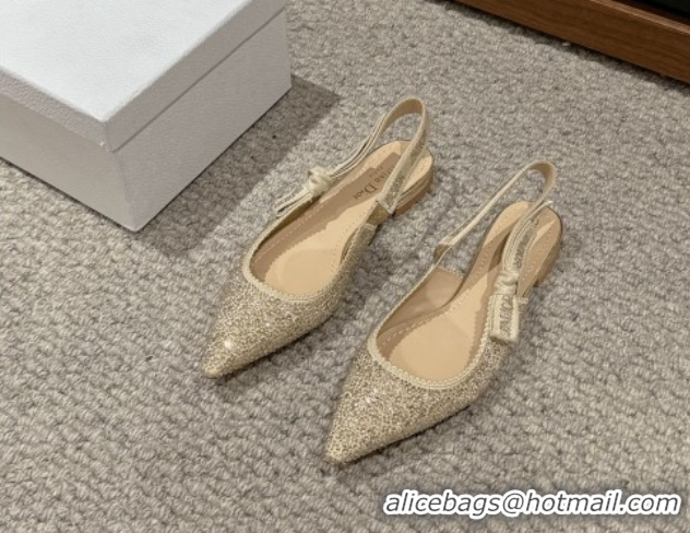 Durable Dior J'Adior Slingback Ballet in Strass Embroidery Gold-Tone 604067