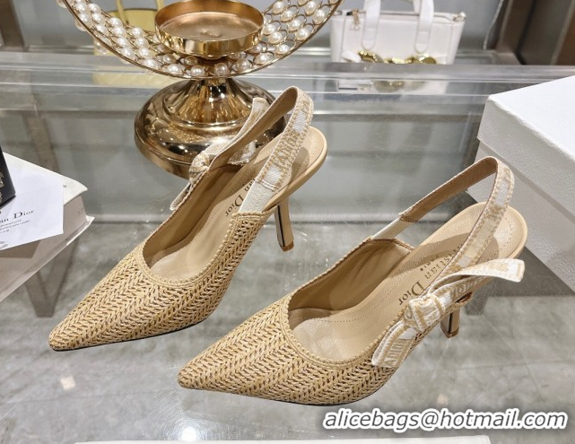 Buy Luxury Dior J'Adior Slingback Pumps 9.5cm in Beige Braided Straw 604068