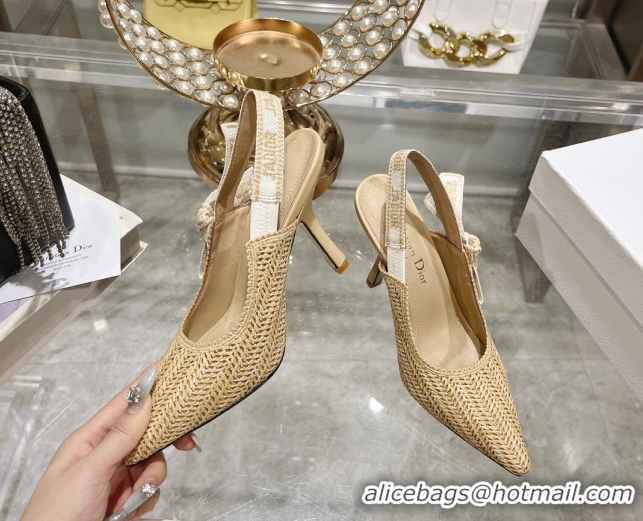 Buy Luxury Dior J'Adior Slingback Pumps 9.5cm in Beige Braided Straw 604068